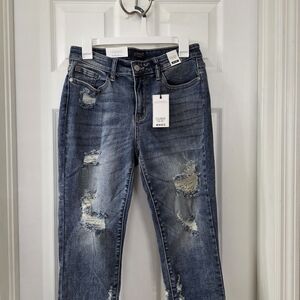 Distressed Blue Women’s Jeans — Slim Straight